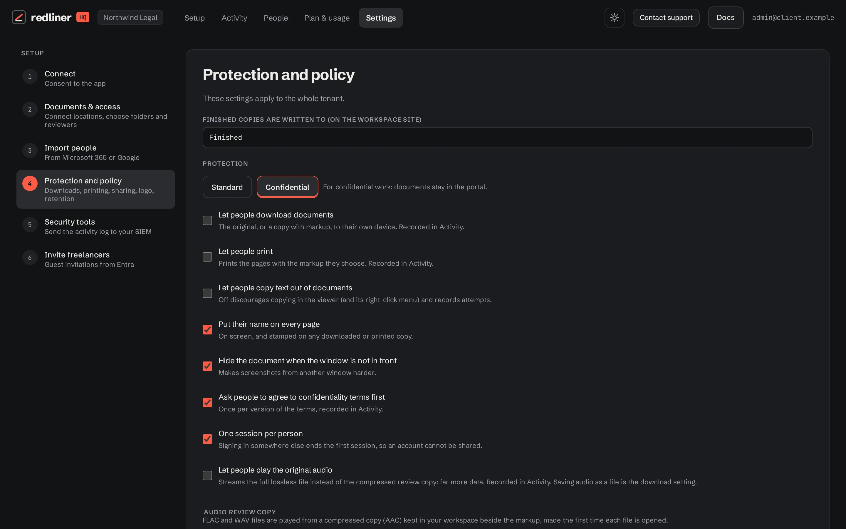 Protection and policy with presets and individual control switches